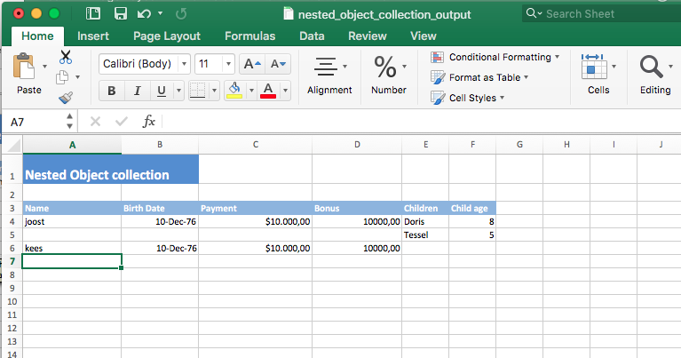 Excel report